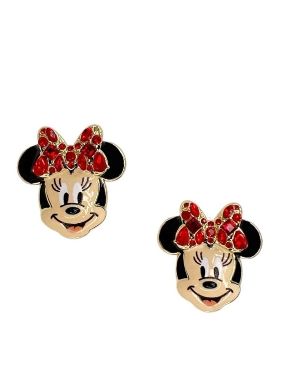 Disney x Baublebar Minnie Mouse Earrings Red Bow Crystals Gold Plated New NWT